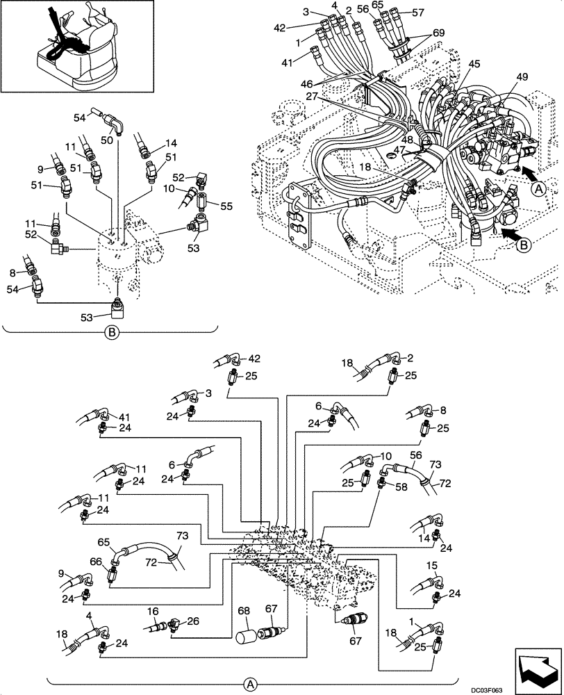 Схема запчастей Case CX14 - (08-04[00]) - HYDRAULIC LINES - UPPER 2 (NIBBLER & BREAKER (08) - HYDRAULICS