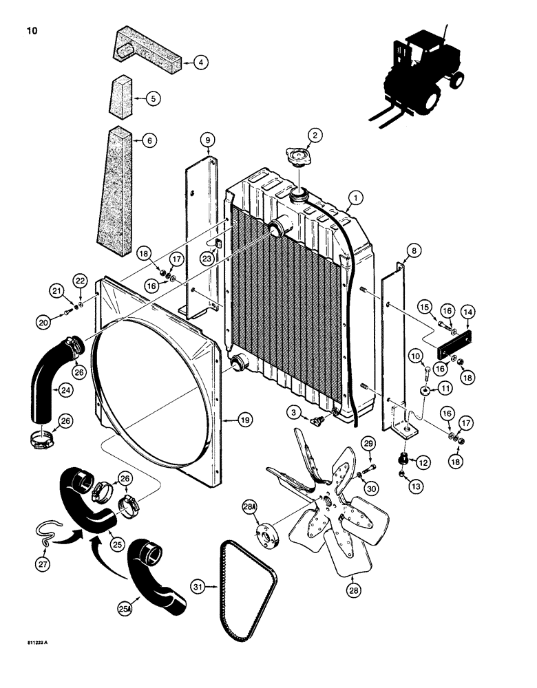 Схема запчастей Case 586D - (010) - RADIATOR, FAN, AND MOUNTING PARTS (10) - ENGINE