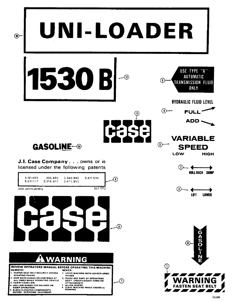 Схема запчастей Case 1530 - (126) - DECALS (09) - CHASSIS/ATTACHMENTS