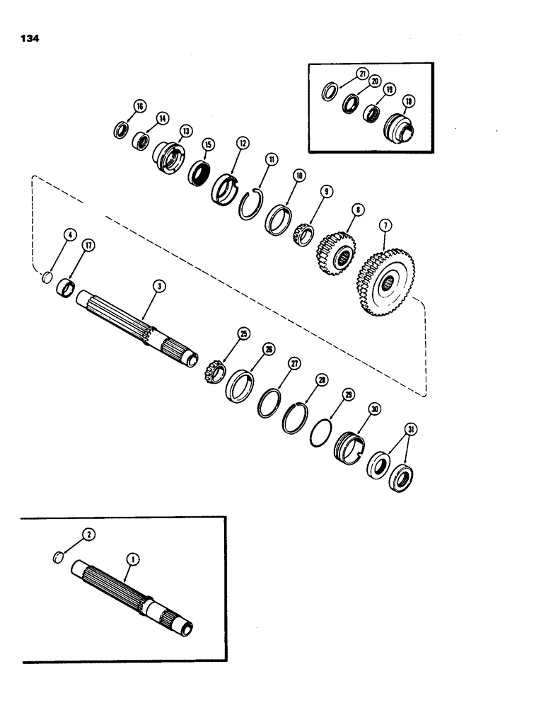 Схема запчастей Case 480B - (134) - TRANSMISSION MAIN SHAFT 