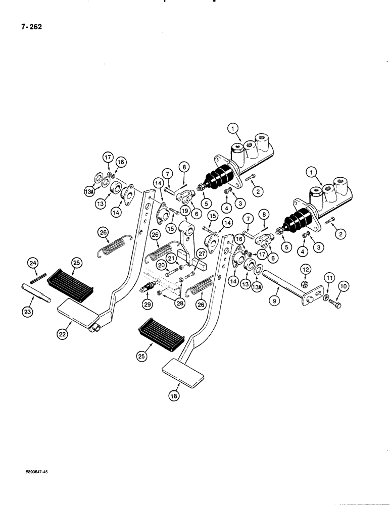 Схема запчастей Case 580K - (07-262) - BRAKE PEDALS AND BRAKE MASTER CYLINDER MOUNTING (07) - BRAKES