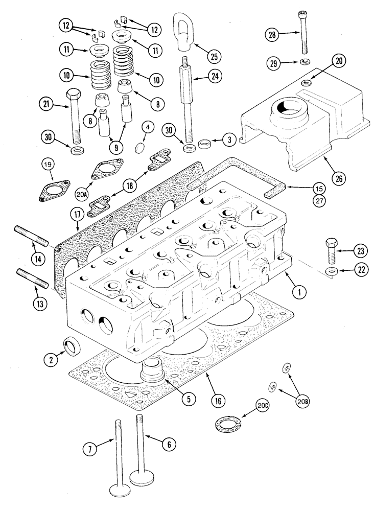 Схема запчастей Case 1835C - (2-24) - CYLINDER HEAD, COVER AND VALVES, TMD-20 DIESEL ENGINE (02) - ENGINE