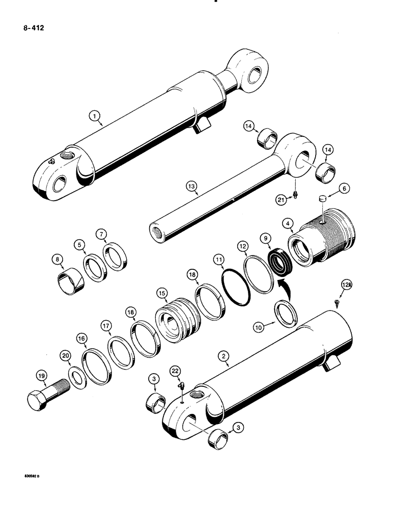 Схема запчастей Case 580K - (08-412) - LOADER CLAM CYLINDERS (08) - HYDRAULICS