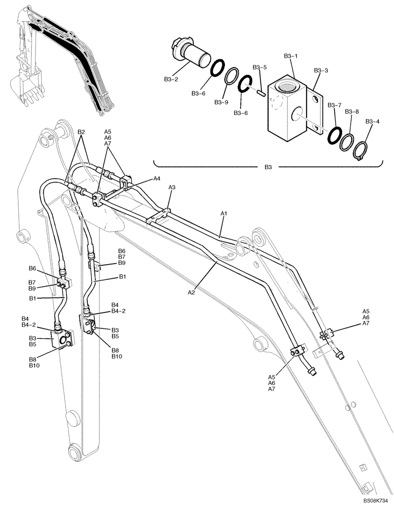 Схема запчастей Case CX27B BTW - (05-012) - HYD LINES, ARM 1.37M (NIBBLER & BREAKER) (PV42H00021F1, PV43H00012F1) (35) - HYDRAULIC SYSTEMS