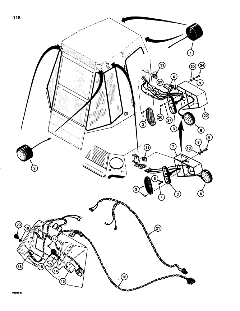 Схема запчастей Case 580D - (118) - TRACTOR LAMP ELECTRICAL CIRCUIT, WITH CAB (04) - ELECTRICAL SYSTEMS