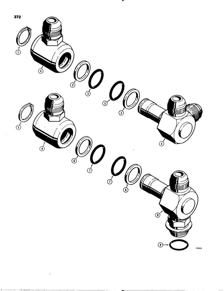 Схема запчастей Case 580C - (372) - SWIVEL FITTINGS (08) - HYDRAULICS