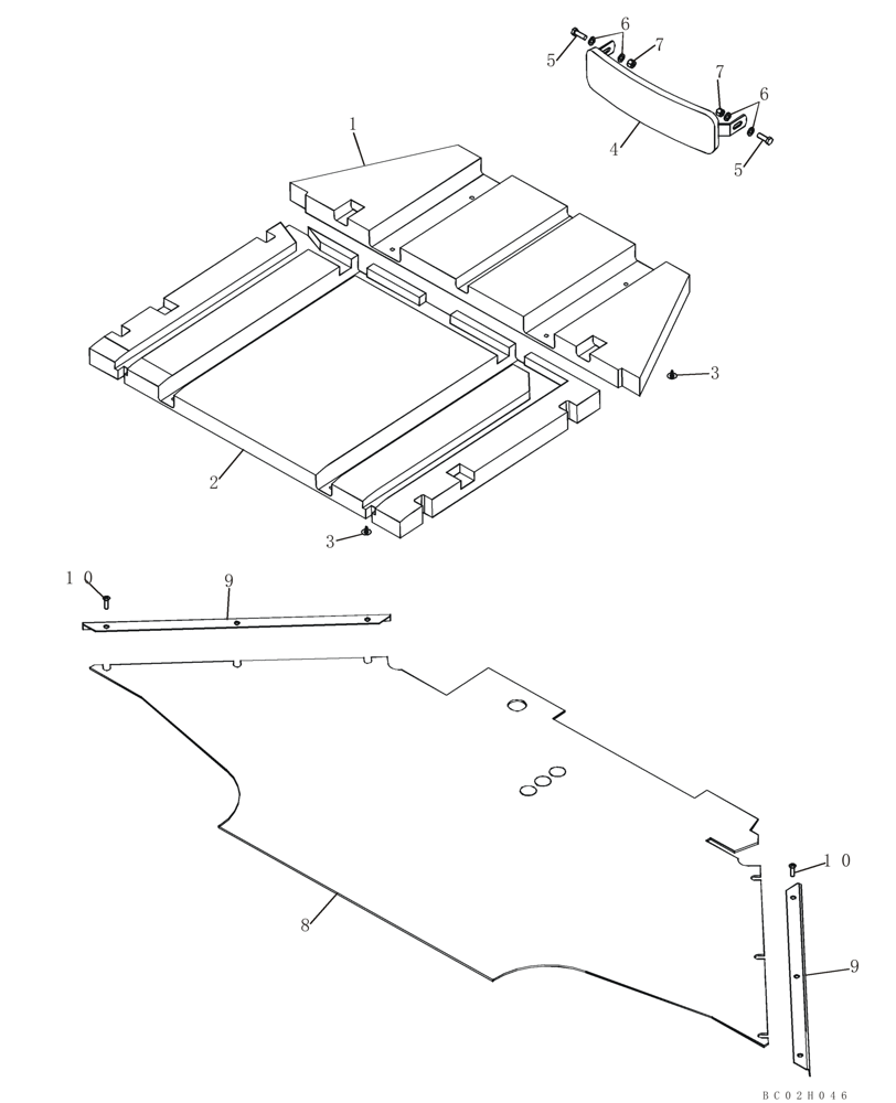 Схема запчастей Case 650K - (09-19) - CANOPY, ROPS - HEADLINER, FLOORMAT AND MIRROR (09) - CHASSIS/ATTACHMENTS