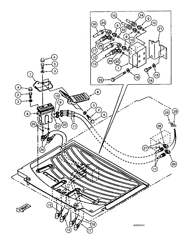 Схема запчастей Case 9040B - (8-044) - TRAVEL CONTROL LINES, SINGLE PEDAL TRAVEL (08) - HYDRAULICS