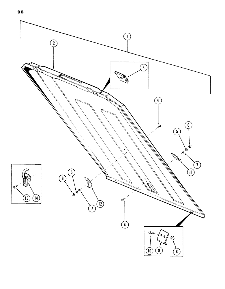 Схема запчастей Case 980B - (096) - CAB AND ATTACHING PARTS, (VANDAL GUARD), (USED ON UNITS PRIOR TO PIN 6204070) (05) - UPPERSTRUCTURE CHASSIS