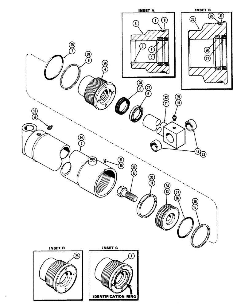 Схема запчастей Case 1500-SERIES - (148) - G32031 WOOD TICK CYLINDER, HAS FLAT ROD EYE USED TRAC. SN. 9816144 AND AFTER W/O GLAND IDENT. RING (35) - HYDRAULIC SYSTEMS