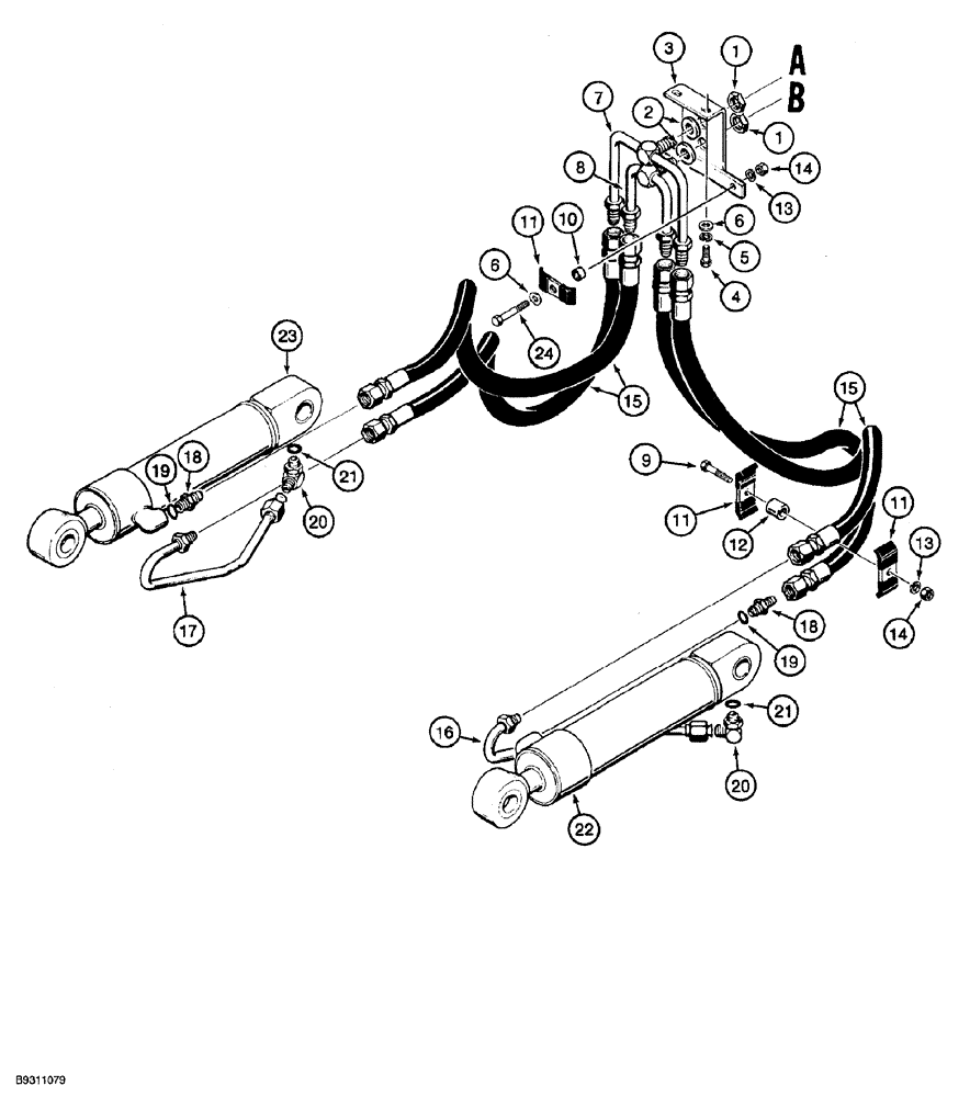 Схема запчастей Case 850G - (8-22) - RIPPER HYDRAULIC CIRCUIT - REAR OF TRACTOR TO CYLINDERS (07) - HYDRAULIC SYSTEM