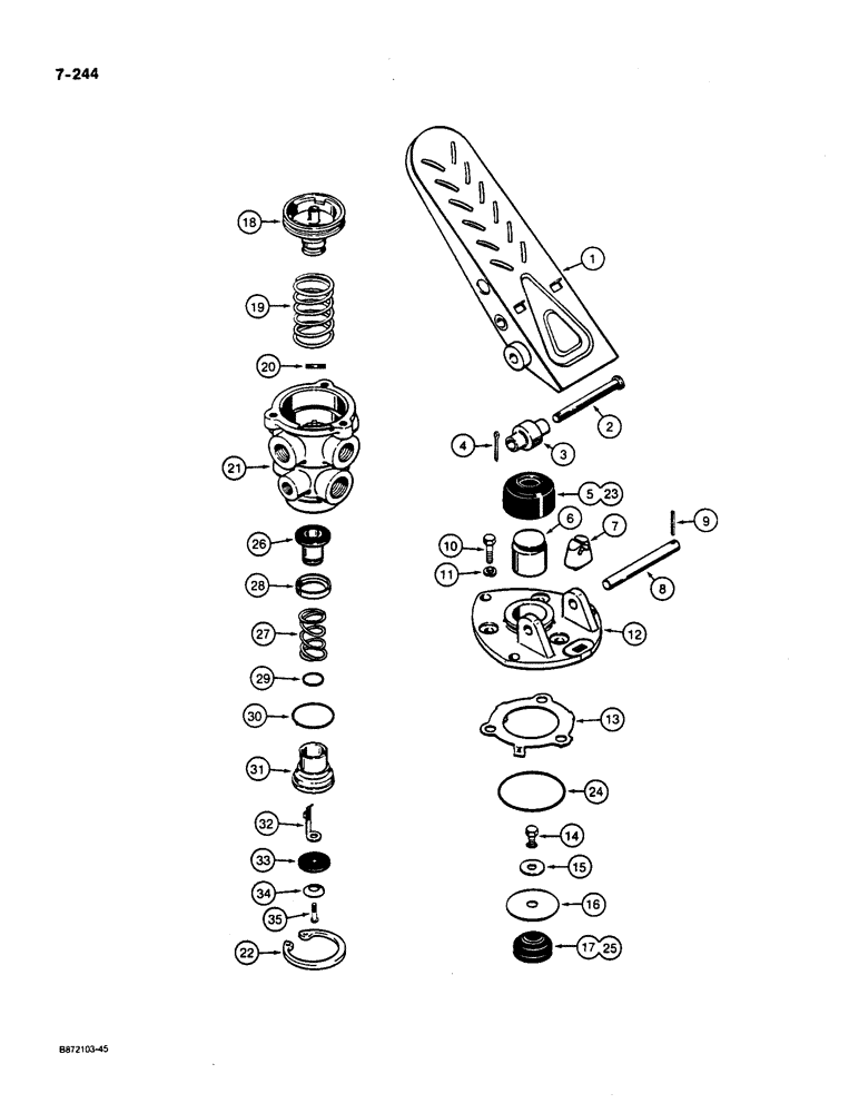 Схема запчастей Case W36 - (7-244) - TREADLE AND BRAKE VALVE - L73042 (07) - BRAKES