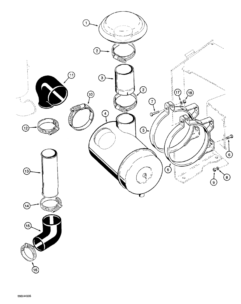 Схема запчастей Case 921 - (2-004) - AIR INDUCTION SYSTEM, AIR CLEANER TO TURBOCHARGER (02) - ENGINE