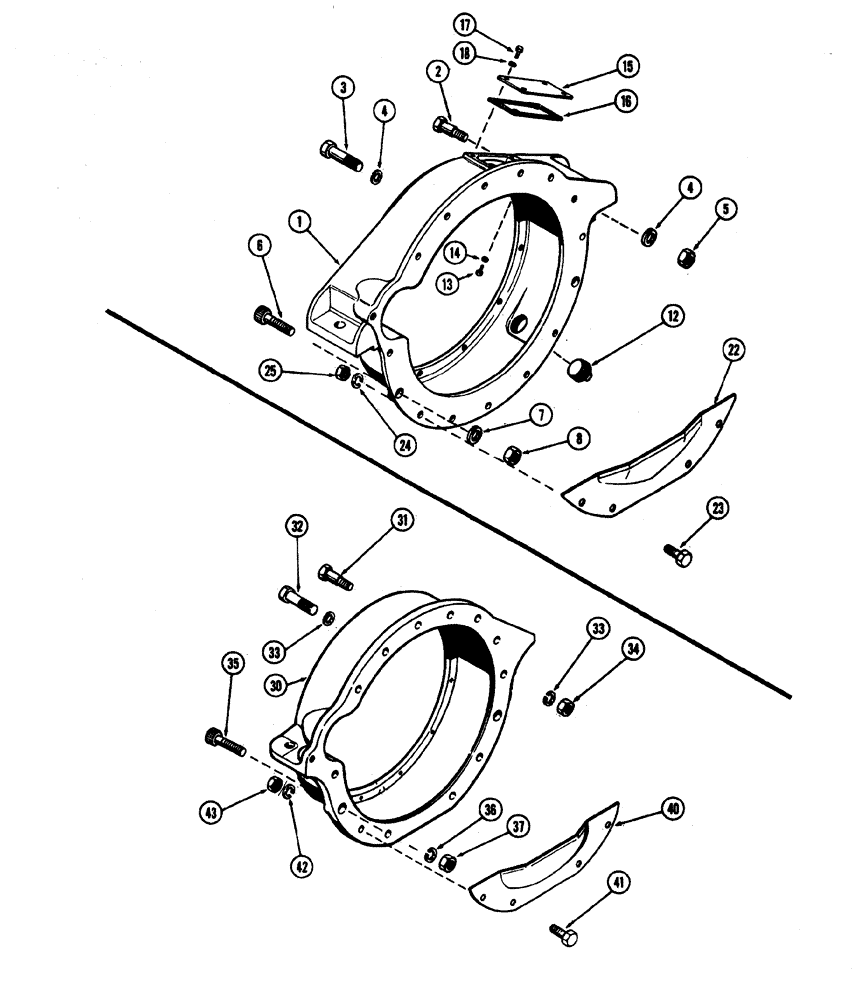 Схема запчастей Case W20 - (023A) - FLYWHEEL HOUSING (401B) ENGINE 1ST USED TRACTOR S/N 91129017 USED WITH FLEX PLATE DRIVE (02) - ENGINE