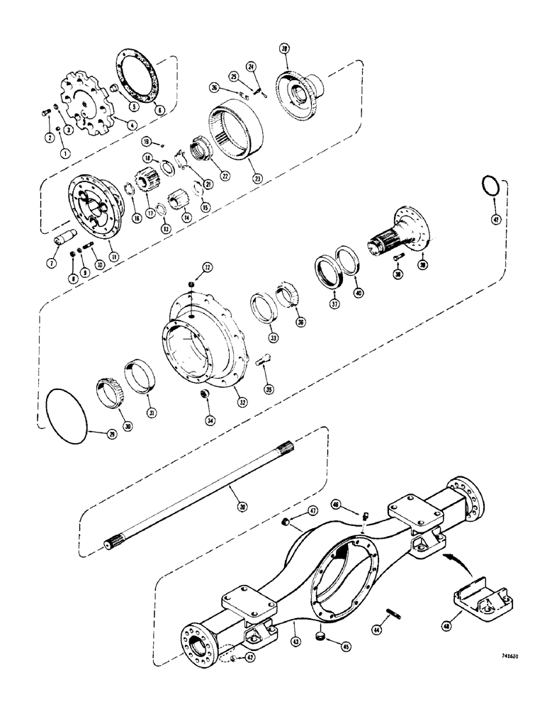 Схема запчастей Case 600 - (154) - PR75 AXLE AND PLANETARY (03) - TRANSMISSION