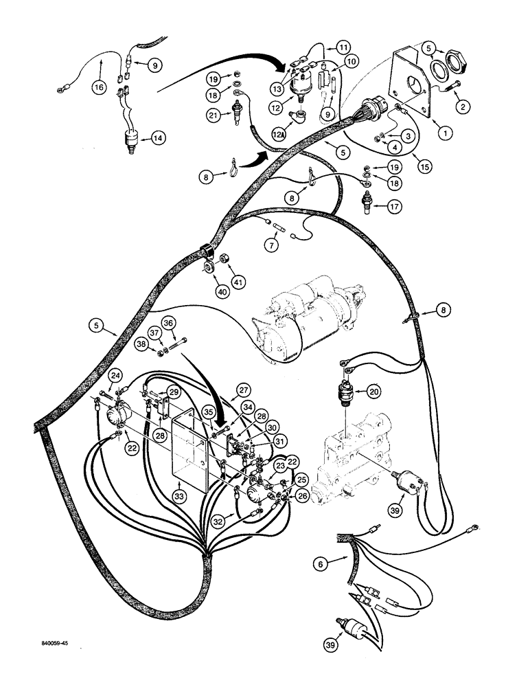 Схема запчастей Case W36 - (4-126) - ELECTRICAL SYSTEM, REAR HARNESS TO SWITCHES AND STARTER (04) - ELECTRICAL SYSTEMS