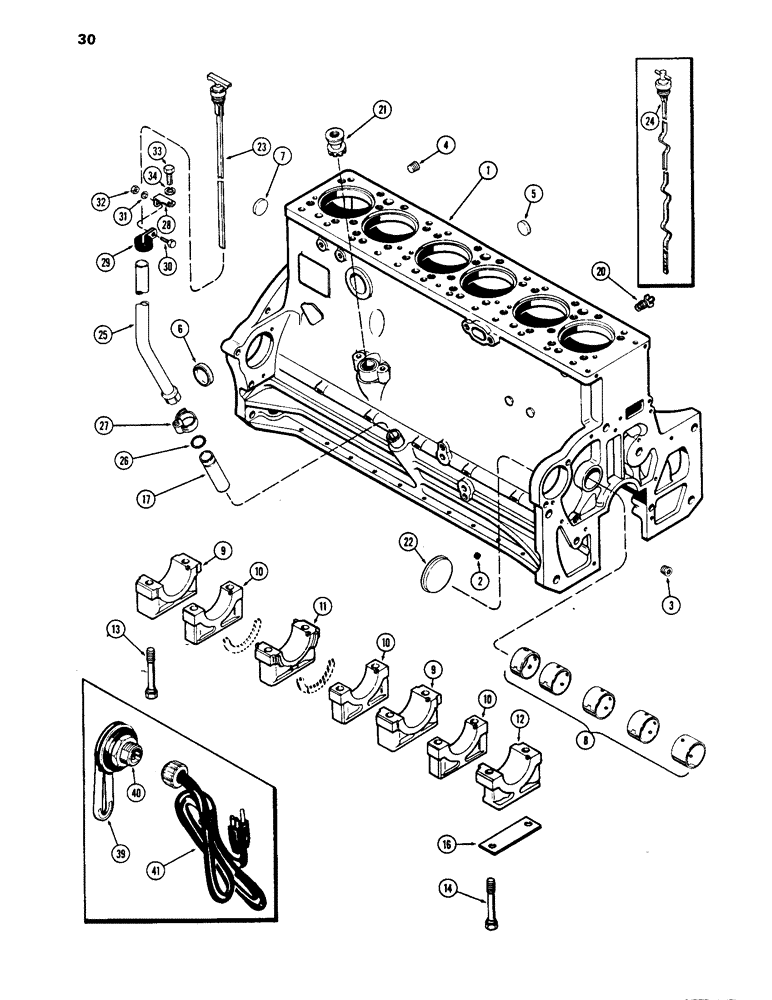 Схема запчастей Case 1450 - (030) - CYLINDER BLOCK, 504BDT DIESEL ENGINE, USED PRIOR TO ENG. SER NO. 2556252 (02) - ENGINE