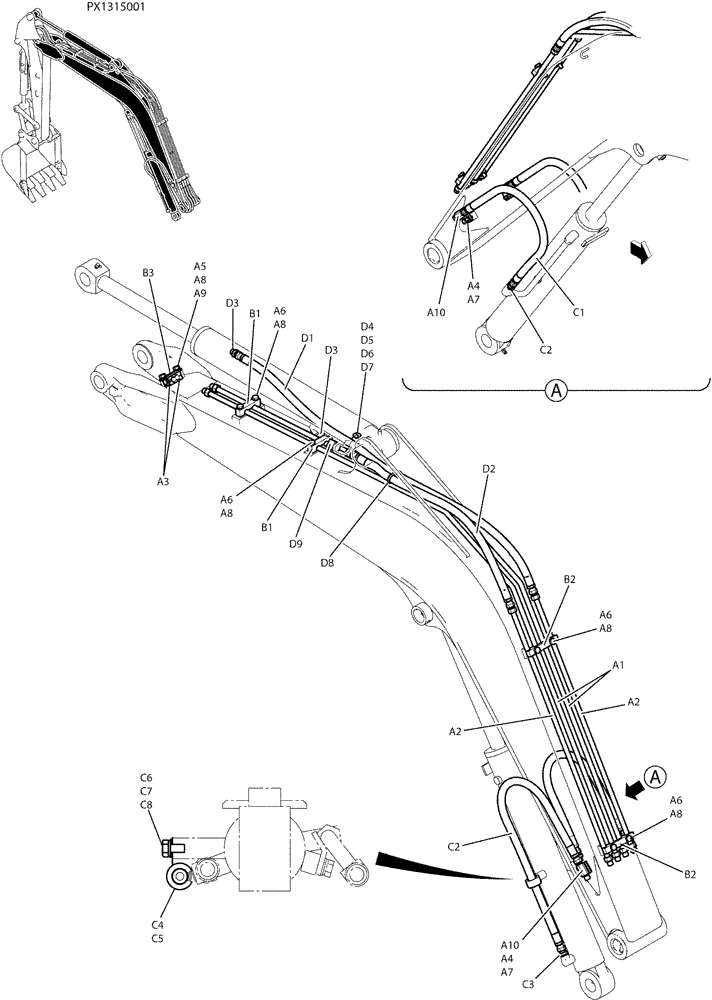 Схема запчастей Case CX36B - (03-002) - HYD LINES, BOOM 2.5M (35) - HYDRAULIC SYSTEMS