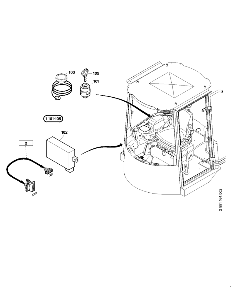 Схема запчастей Case 221E - (32.882[2991164000]) - ANTI-THEFT DEVICE ELECTRICAL SYSTEM (OPTION) (55) - ELECTRICAL SYSTEMS