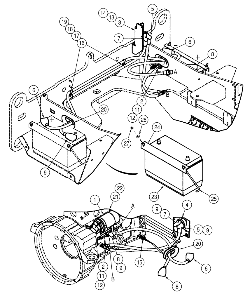 Схема запчастей Case 621D - (04-19) - BATTERY - CABLES (04) - ELECTRICAL SYSTEMS