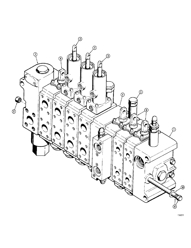 Схема запчастей Case 780 - (362) - D56561 BACKHOE CONTROL VALVE, USED WITH EXTENDAHOE MODELS ONLY (08) - HYDRAULICS