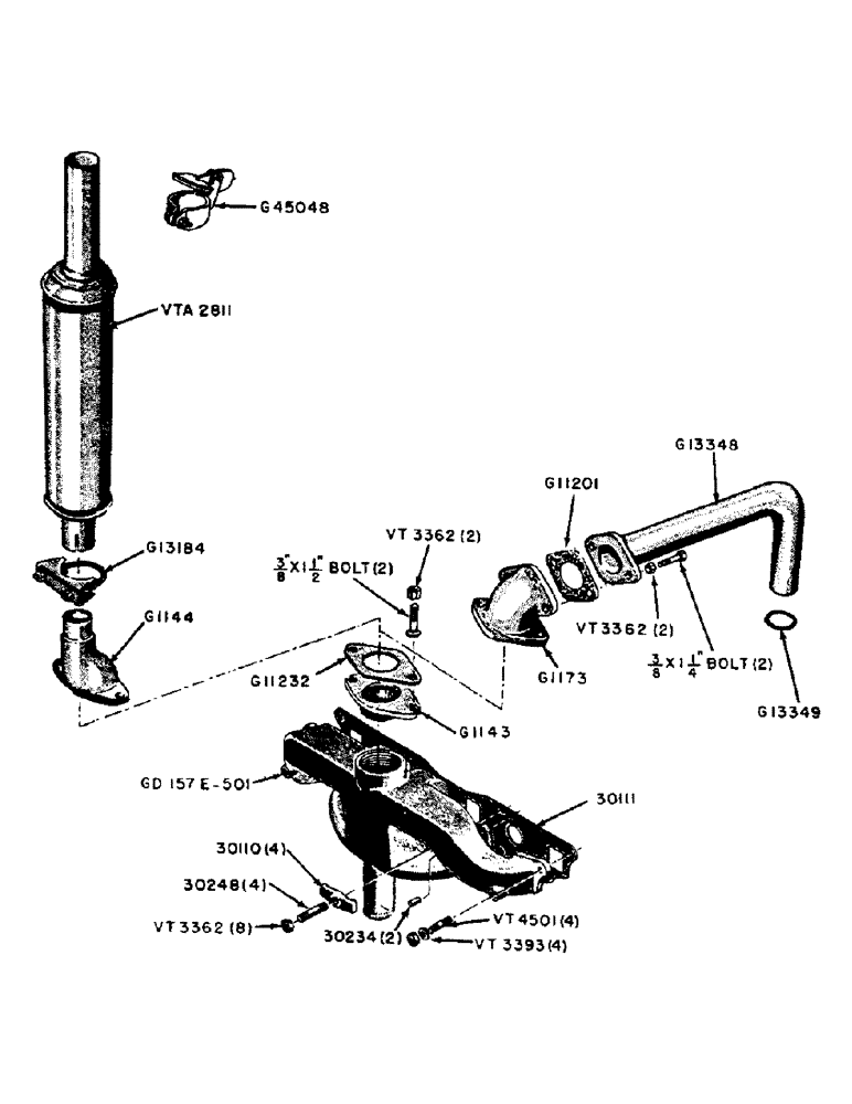 Схема запчастей Case 320 - (030) - DIESEL ENGINE, MANIFOLD AND UPRIGHT MUFFLER (02) - ENGINE