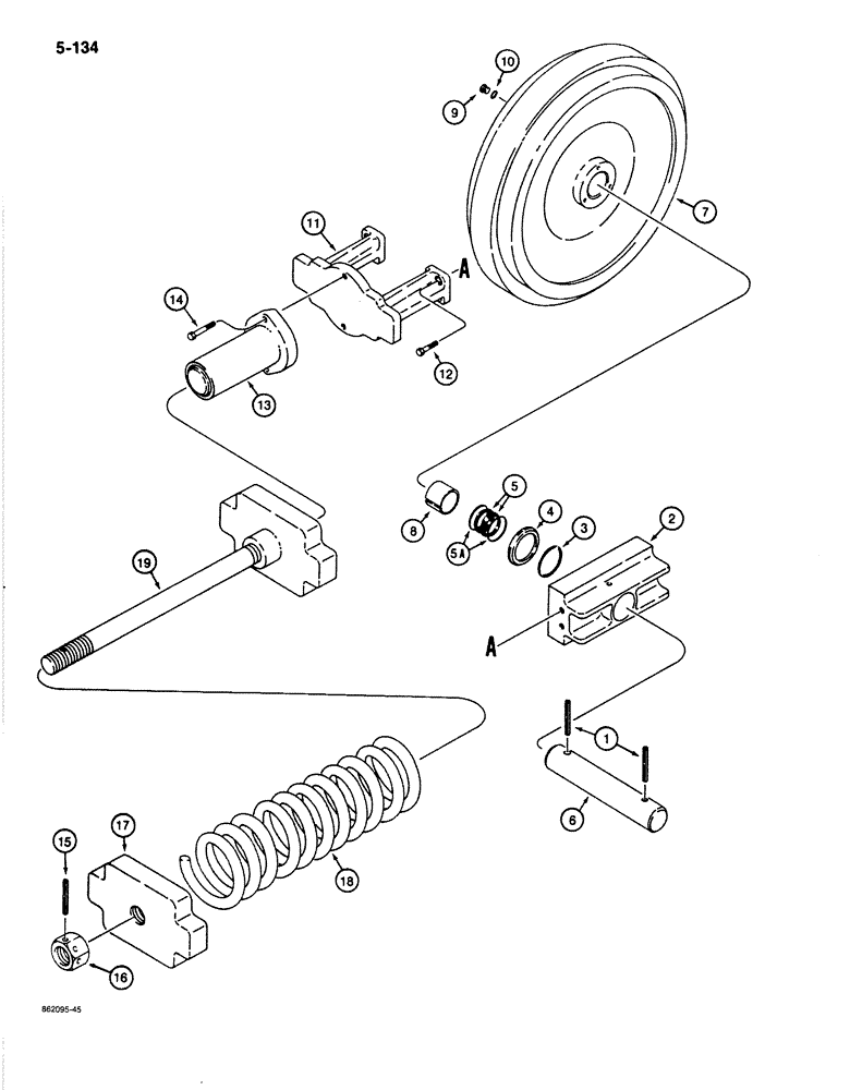 Схема запчастей Case 1080B - (5-134) - TRACK ADJUSTER AND IDLER (11) - TRACKS/STEERING