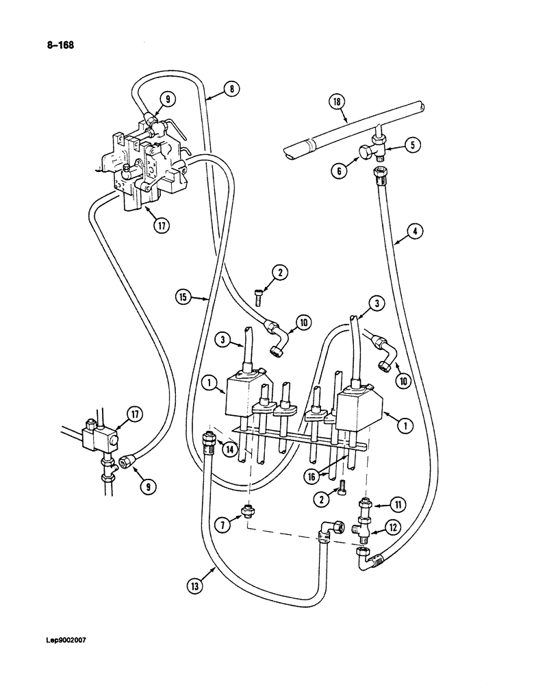 Схема запчастей Case 125B - (8-168) - CRANING VALVE HYDRAULIC CONTROL CIRCUIT, P.I.N. 21807 THRU 21868, 26801 AND AFTER (08) - HYDRAULICS