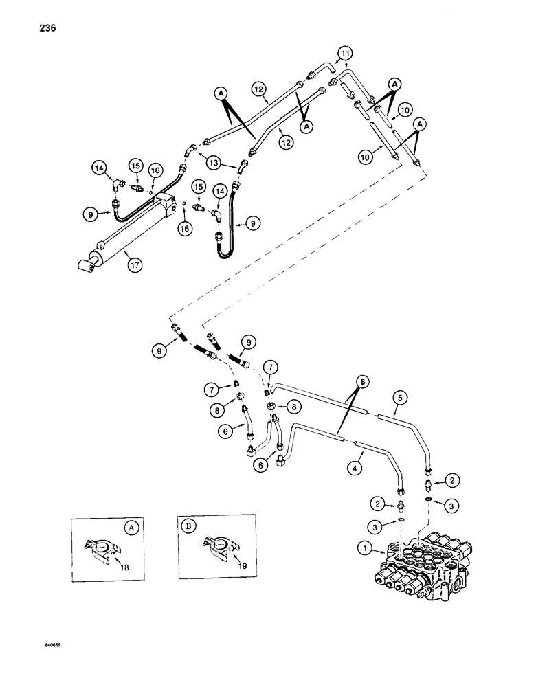 Схема запчастей Case 880C - (236) - TOOL CYLINDER LINES FOR Y BOOM, BEFORE PIN 6205456 (07) - HYDRAULIC SYSTEM