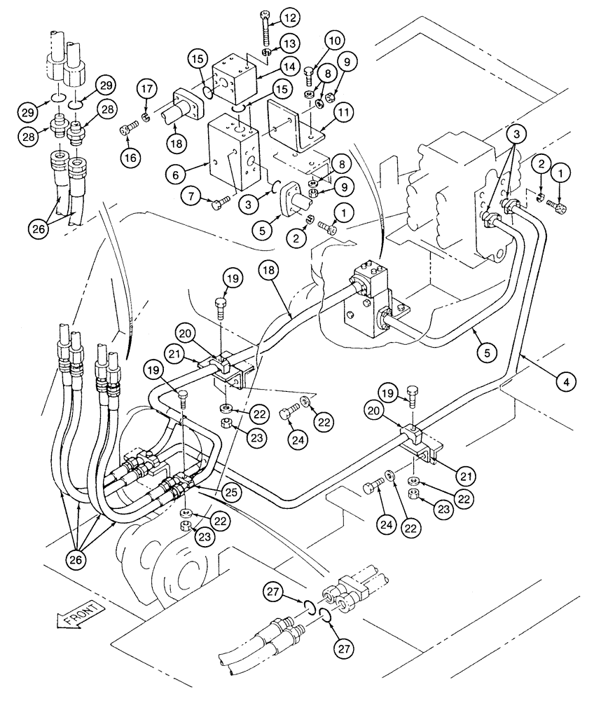 Схема запчастей Case 9050 - (8-74) - BOOM HYDRAULIC CIRCUIT, CONTROL VALVE TO BASE OF BOOM (08) - HYDRAULICS