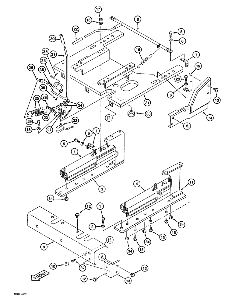 Схема запчастей Case 9030B - (9-049A) - SEAT SLIDE RAILS AND PLATFORM, USED WITH SEAT WITH CASE LOGO ON BACK CUSHION (09) - CHASSIS