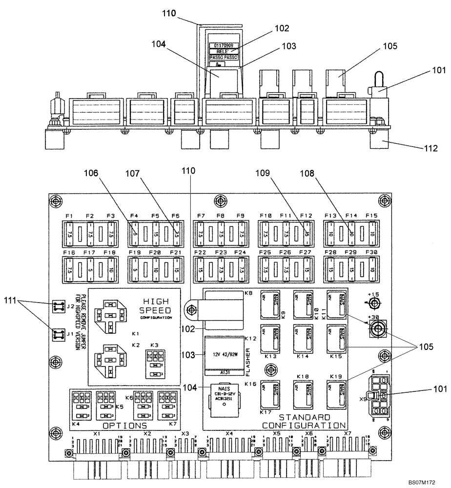 Схема запчастей Case 221E - (32.153[3004959000]) - CENTRAL ELECTRONIC RELAY CIRCUIT BOARD 2 OF 2 (55) - ELECTRICAL SYSTEMS