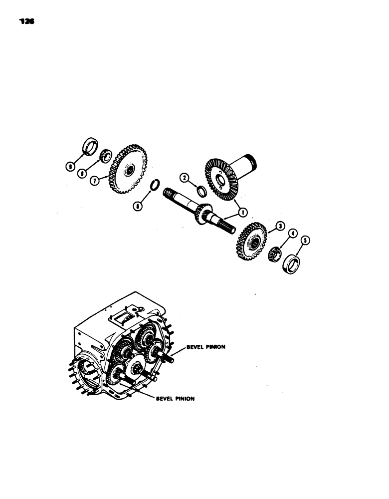 Схема запчастей Case 450 - (126) - TRANSMISSION BEVEL PINION AND SHAFT (03) - TRANSMISSION