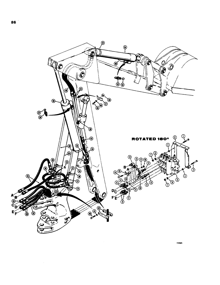 Схема запчастей Case 35 - (086) - BOOM, DIPPER AND BUCKET CYL HYDS, COMMERCIAL - CROSS VALVES USED ON MDLS W/ BACKHOE SN BEF 5219901 