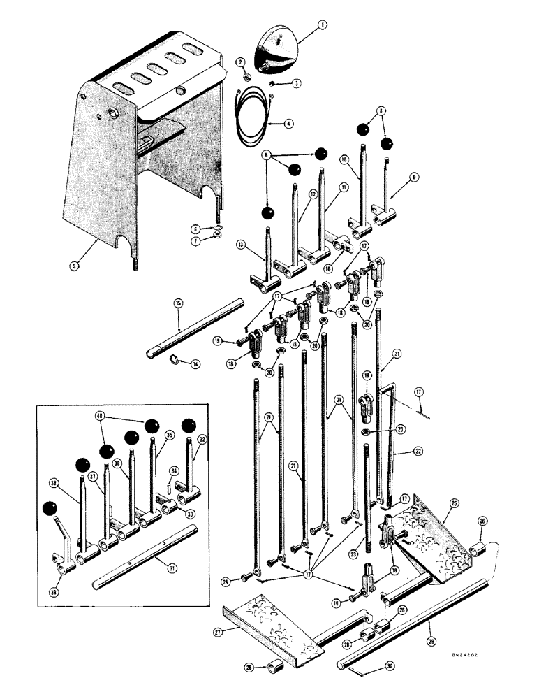 Схема запчастей Case 22 - (08) - BACKHOE CONTROL LEVERS AND LINKAGE, BACKHOE SERIAL NO. 4065701 AND AFTER 