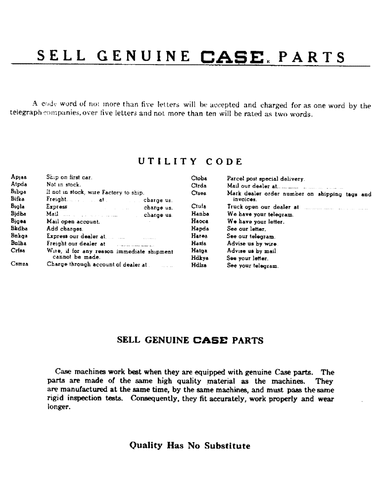 Схема запчастей Case 500 - (003) - SELL GENUINE CASE PARTS (00) - GENERAL