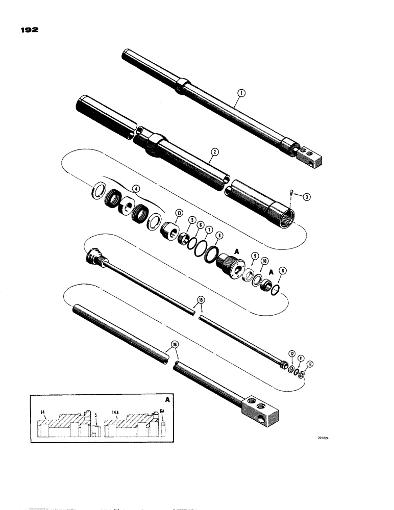 Схема запчастей Case 850 - (192) - ANGLING CYLINDERS (POWER ANGLING DOZER), USES SPLIT SNAP IN OUTER ROD WIPER (07) - HYDRAULIC SYSTEM