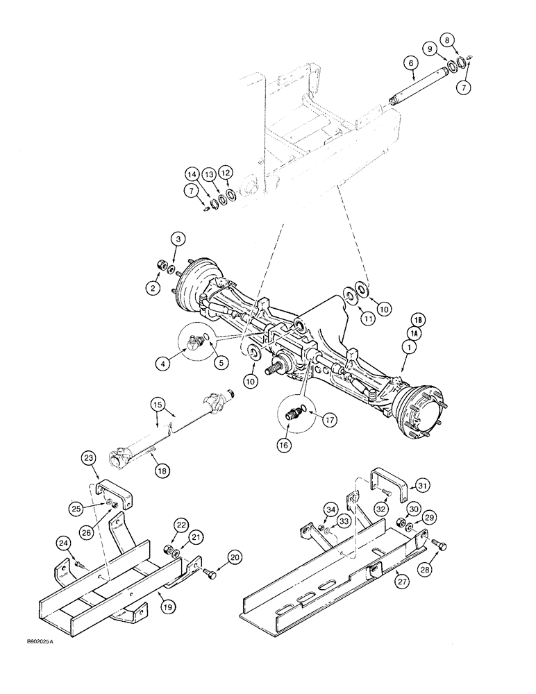 Схема запчастей Case 580SK - (6-38) - FRONT DRIVE AXLE MOUNTING AND DRIVE SHAFT (06) - POWER TRAIN