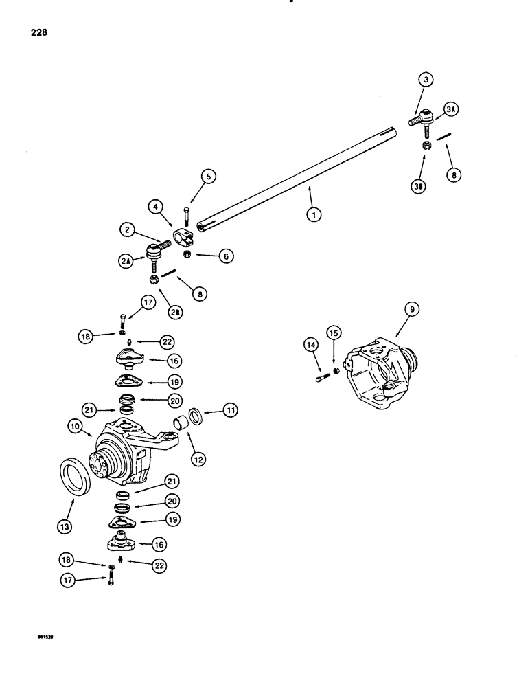 Схема запчастей Case 580SE - (228) - FRONT DRIVE AXLE, TIE ROD AND SWIVEL HOUSING (06) - POWER TRAIN