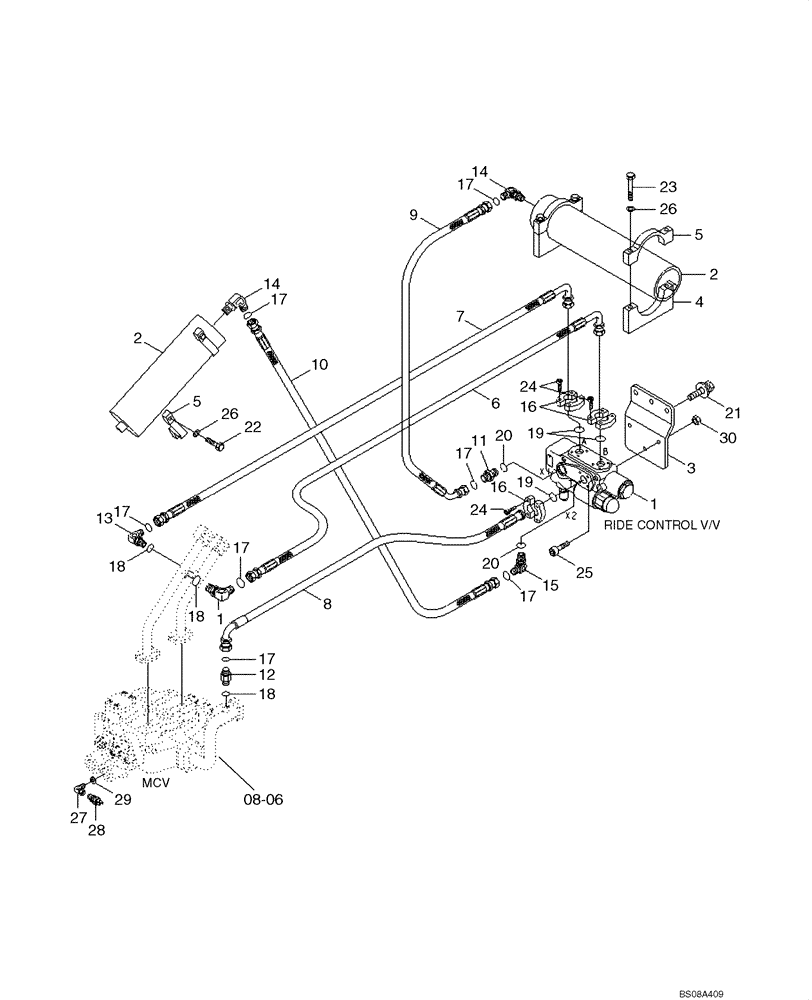 Схема запчастей Case 1221E - (08-10[01]) - HYDRAULICS - RIDE CONTROL (87700424) (08) - HYDRAULICS