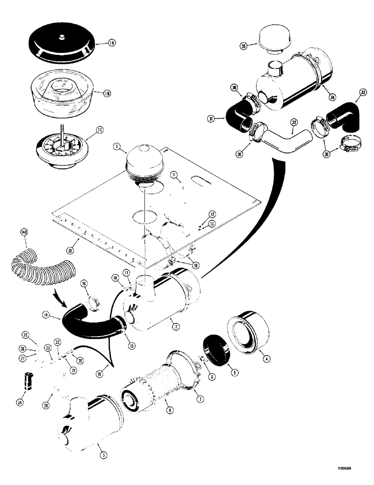 Схема запчастей Case 780 - (018) - AIR CLEANER & CONNECTIONS, TRAC SN. 5500550 & AFT MODELS W/TURBO CHARGED ENG (02) - ENGINE