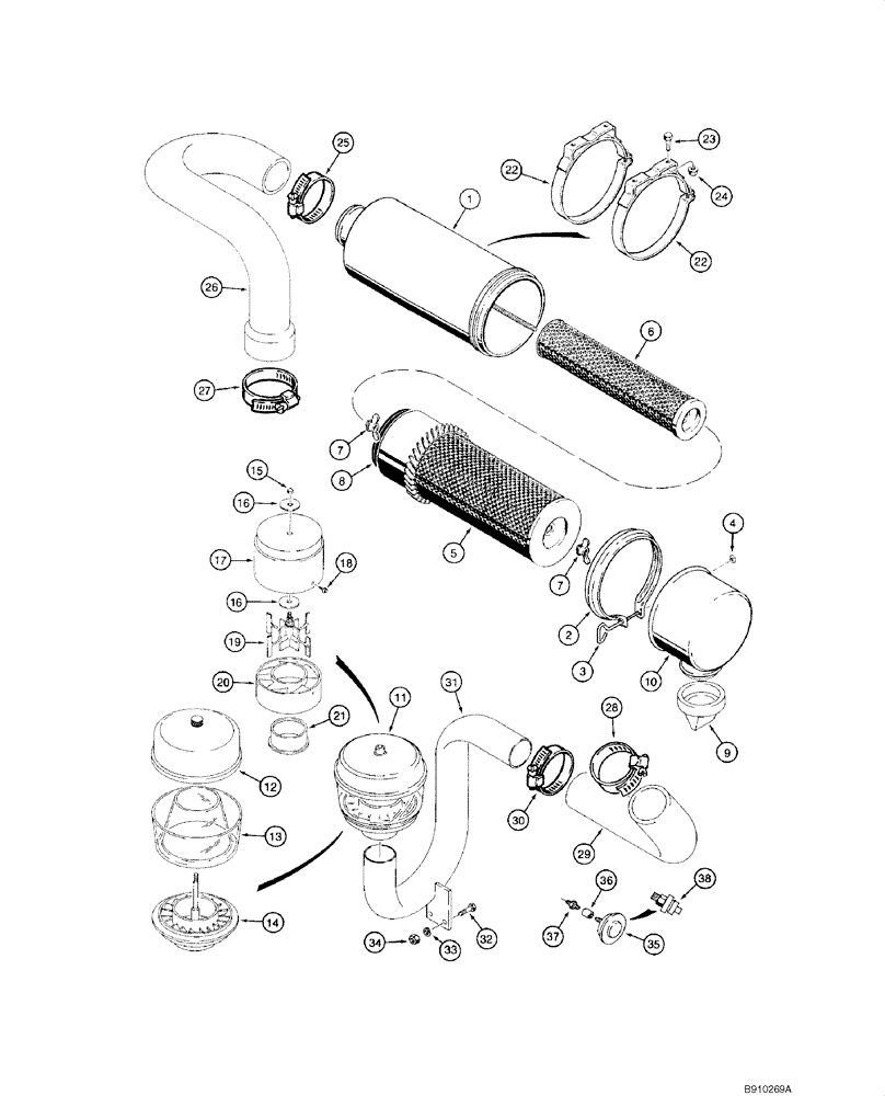 Схема запчастей Case 1845C - (02-03) - AIR CLEANER - PRECLEANER ASSY (02) - ENGINE