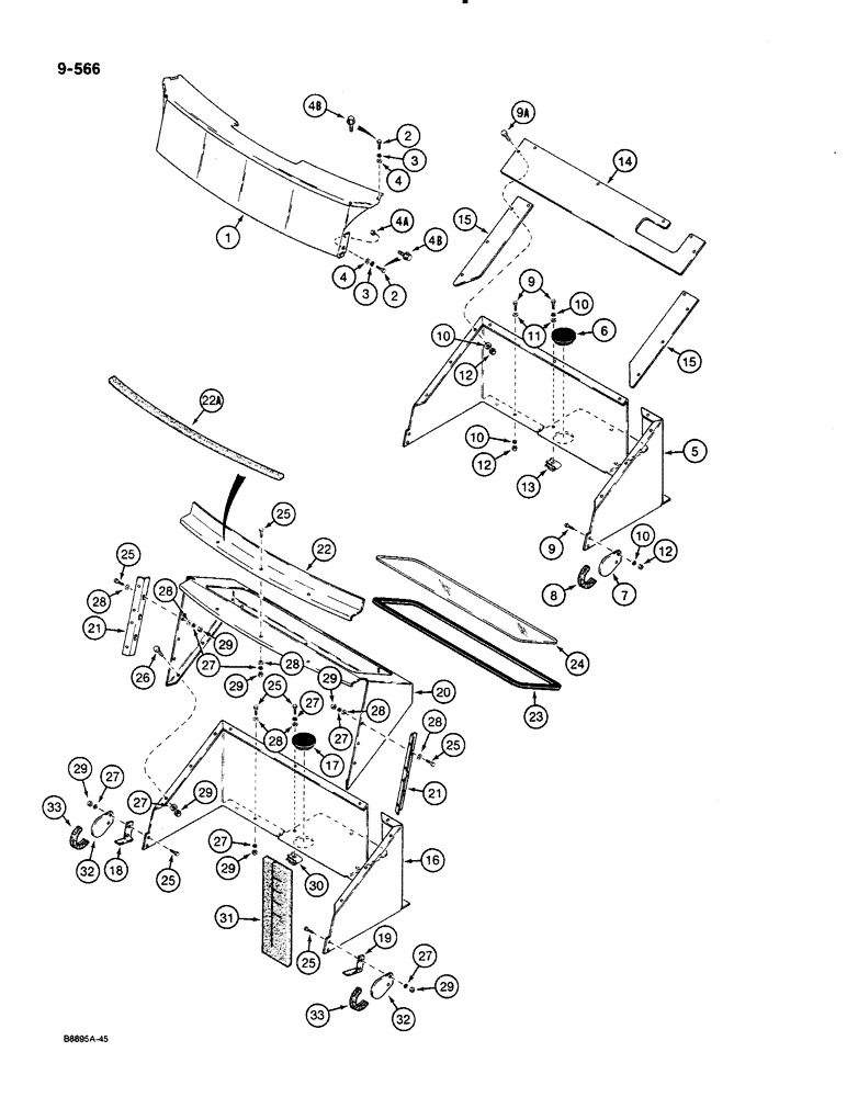 Схема запчастей Case 580K - (09-566) - REAR CLOSURE PANELS, CANOPY MODELS WITH BACKHOE OR REAR COUNTERWEIGHT OR WITH THREE-POINT HITCH, AND (09) - CHASSIS/ATTACHMENTS