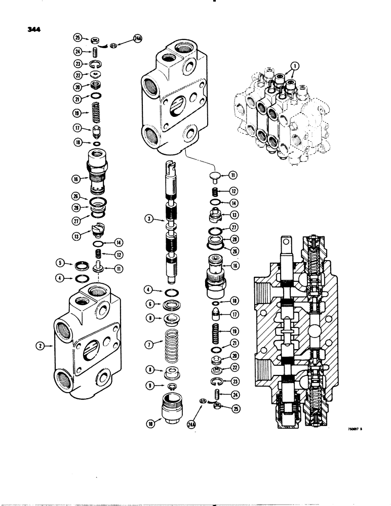 Схема запчастей Case 580C - (344) - BACKHOE CONTROL VALVE, DIPPER AND BUCKET SECTION (08) - HYDRAULICS