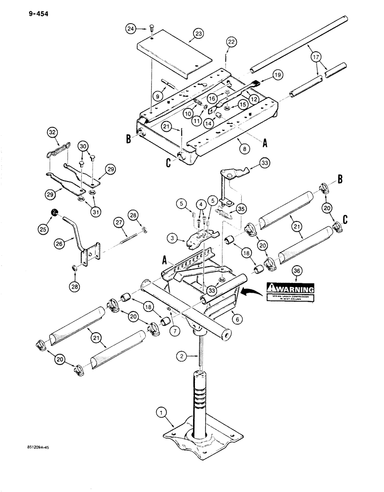 Схема запчастей Case 680K - (9-454) - D124104 STANDARD SEAT SUPPORT (09) - CHASSIS/ATTACHMENTS