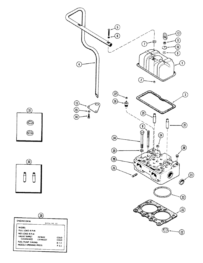 Схема запчастей Case 680CK - (012) - CYLINDER HEAD AND COVER, (301B) DIESEL ENGINE (10) - ENGINE