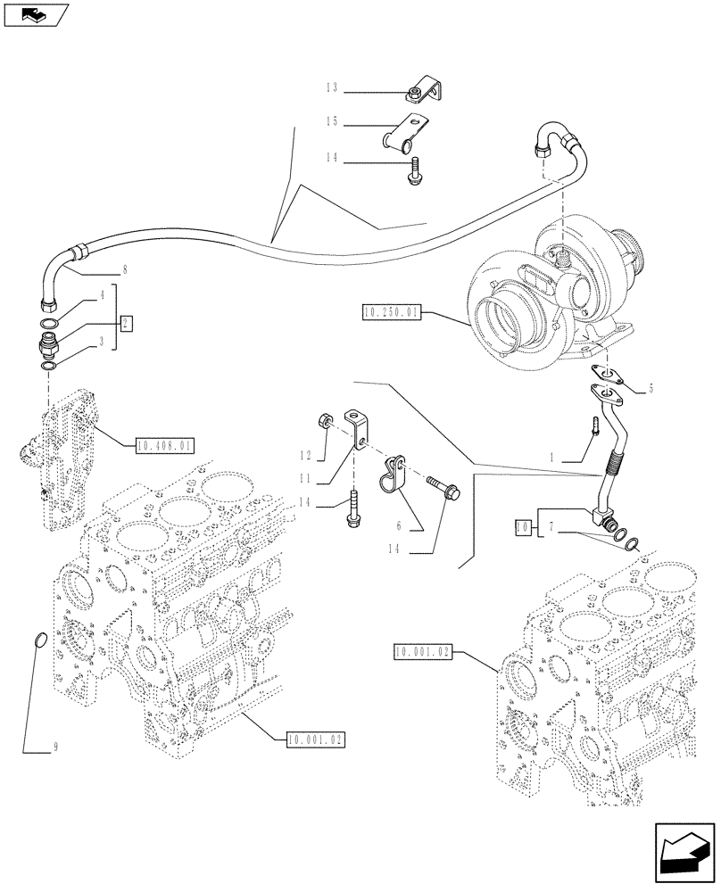 Схема запчастей Case F4HFE613U A006 - (10.304.05) - PIPING - TURBOCHARGER OIL (504010563) (10) - ENGINE