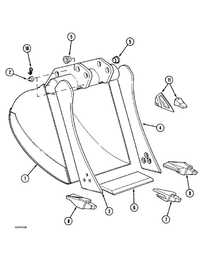 Схема запчастей Case 888 - (9G-06) - BACKHOE BUCKET, 1000 MM (39-3/8 INCH) WIDE, 1200 MM (47-1/4 INCH) WIDE (09) - CHASSIS