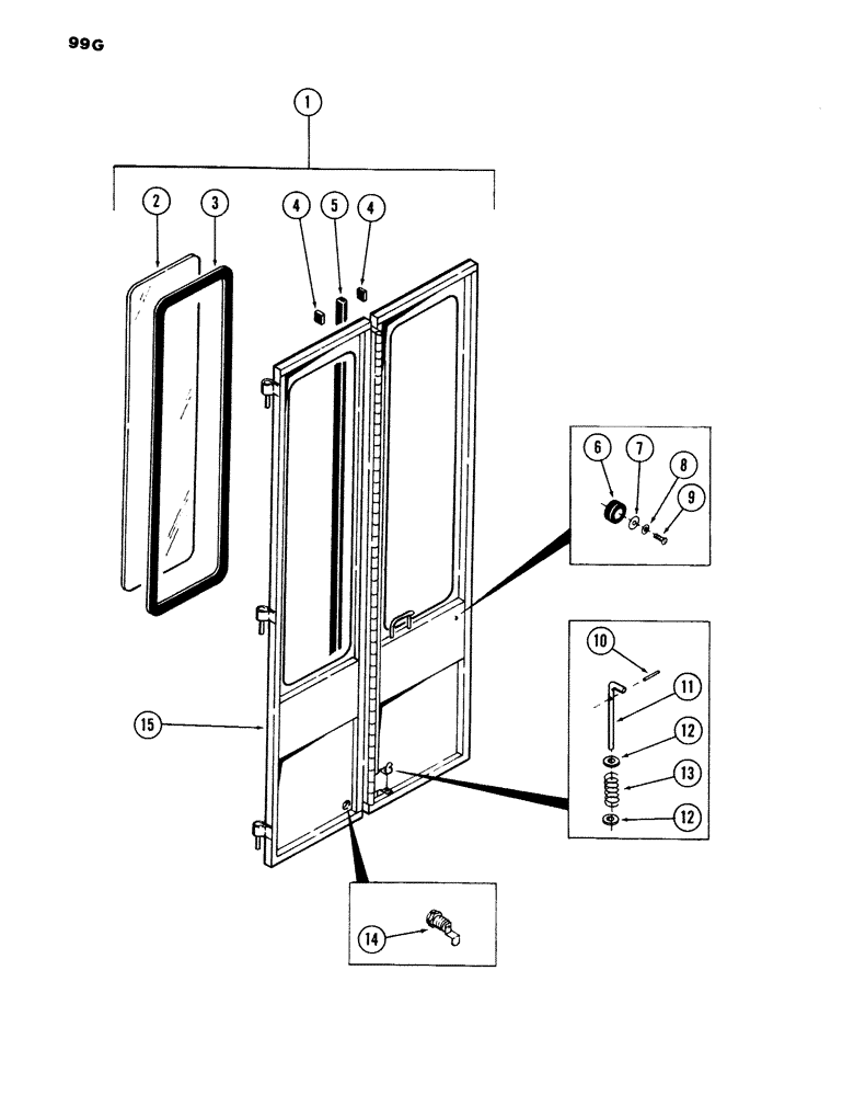 Схема запчастей Case 980B - (099G) - CAB AND ATTACHING PARTS, (DOOR AND ATTACHING PARTS), (USED ON UNITS WITH PIN 6204070 AND AFTER) (05) - UPPERSTRUCTURE CHASSIS