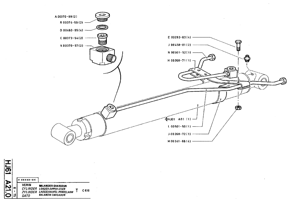 Схема запчастей Case TY45 - (HJ61 A21.0) - CYLINDER - LOADER DIPPER STICK T C610 (07) - HYDRAULIC SYSTEM